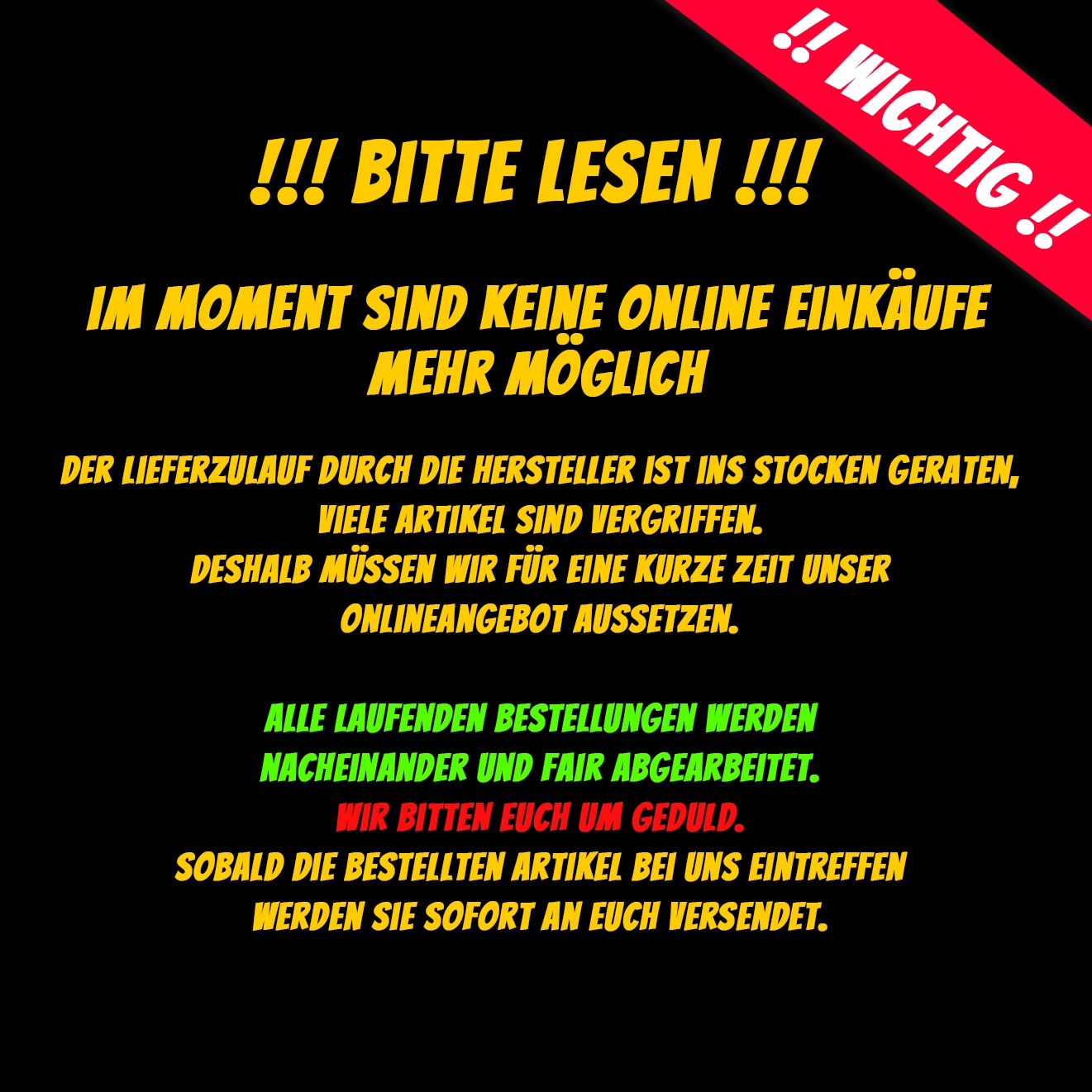 Growversand Startbanner Bitte um Geduld Mobil